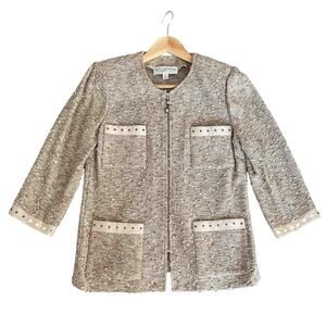 St. John Collection Women's Tan Knit Blazer with Zipper and pockets Size 8